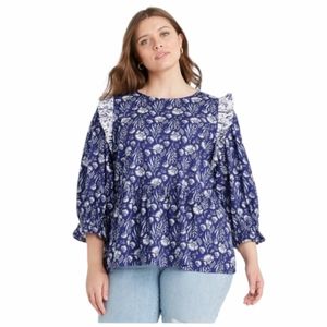 NWT Universal Thread Floral Puff Sleeve Ruffle Top